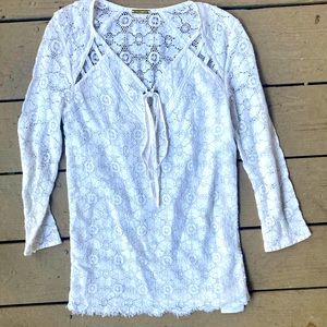 Rebecca Minkoff White Lace 3/4 Sleeve Tie Top 0
